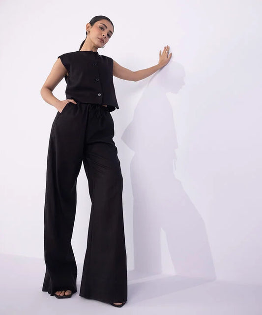 Wide-Leg Textured Trousers