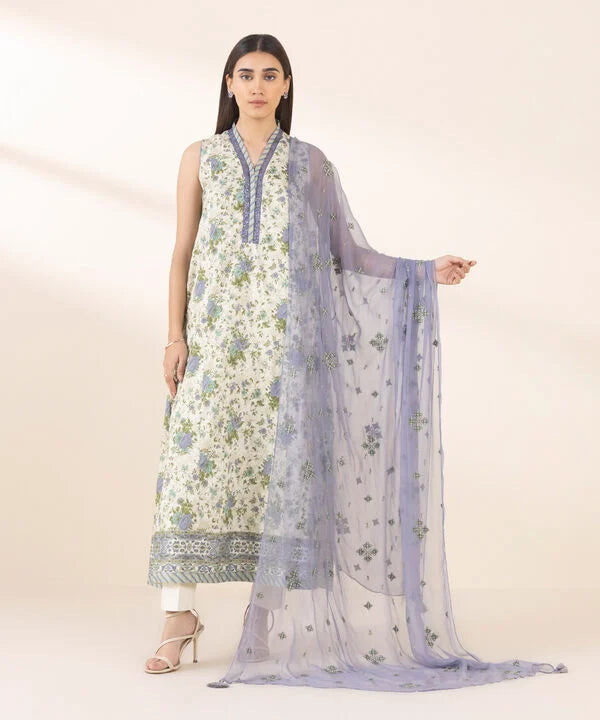 2 Piece - Embroidered Cotton Suit